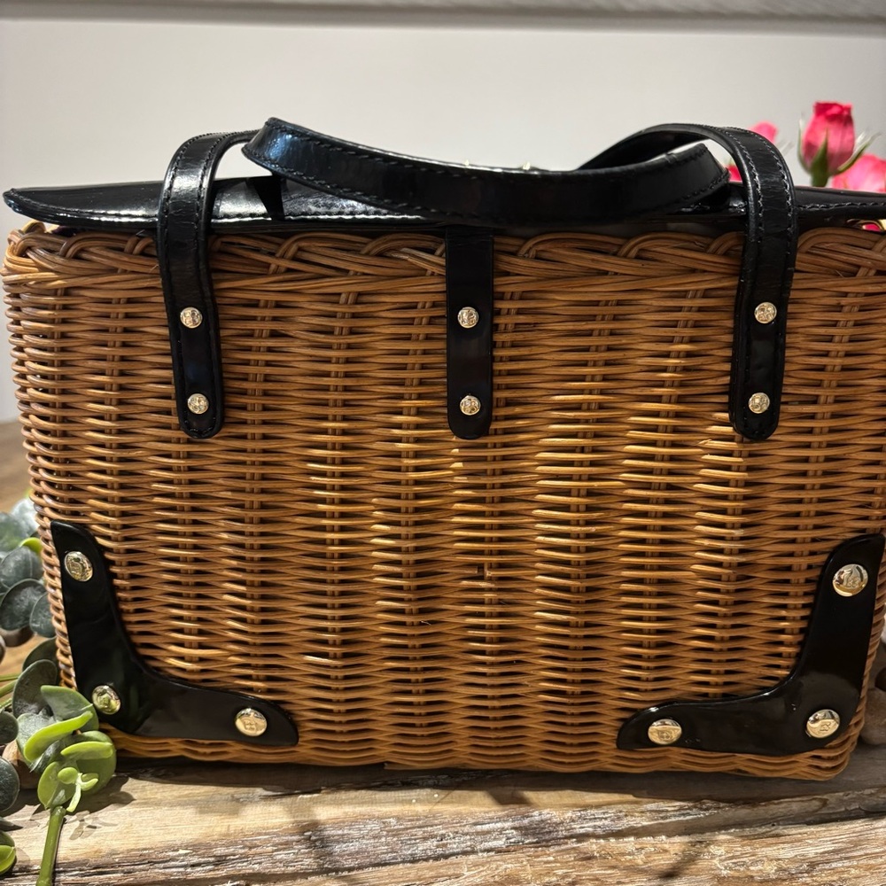 KATE SPADE NEW YORK Wicker Leather Trimmed Square Basket Bag - Picture 4 of 15